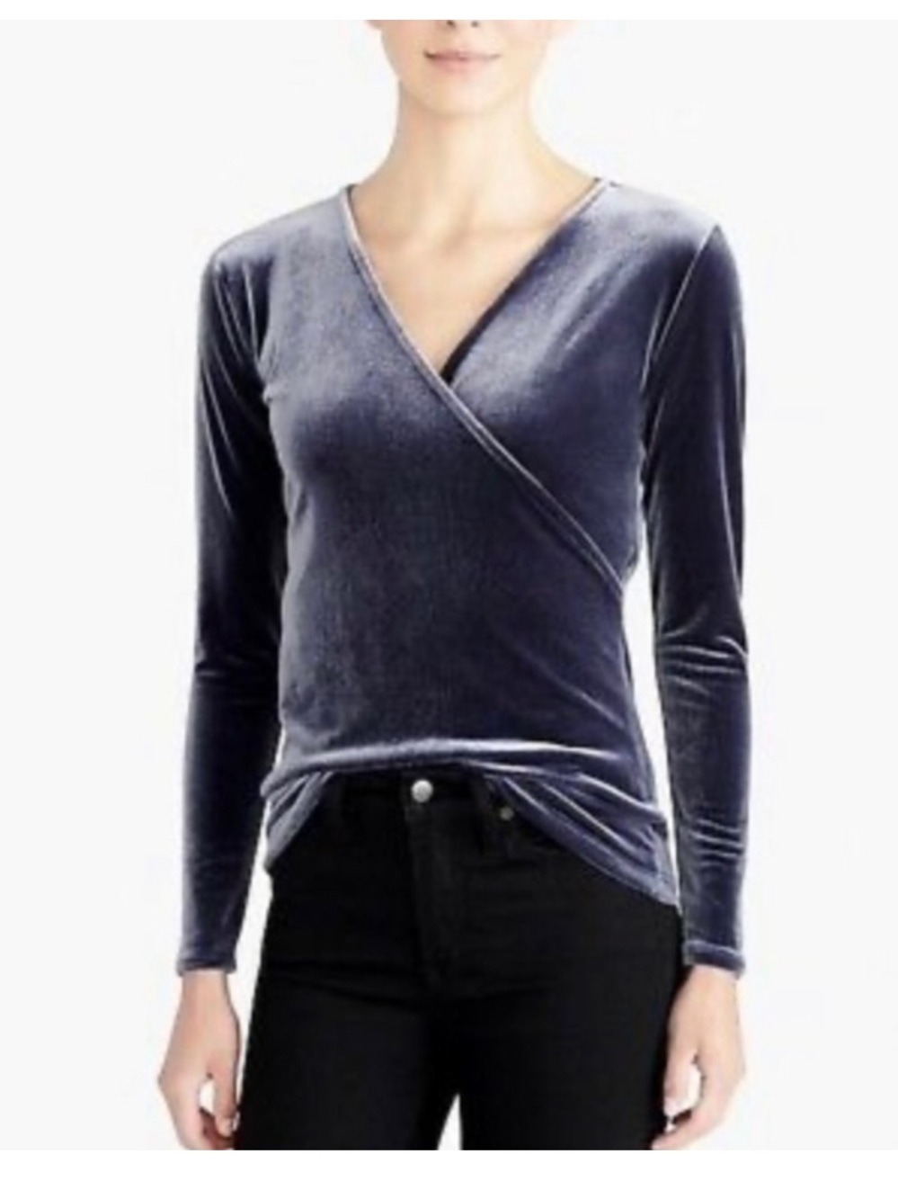 J. Crew Navy Velvet Wrap Blouse